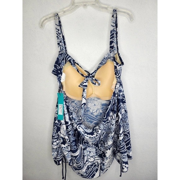 Septangle Plus Size 24W Tankini Swimsuit Blue Adjustable Padded Bra Paisley - Picture 4 of 12